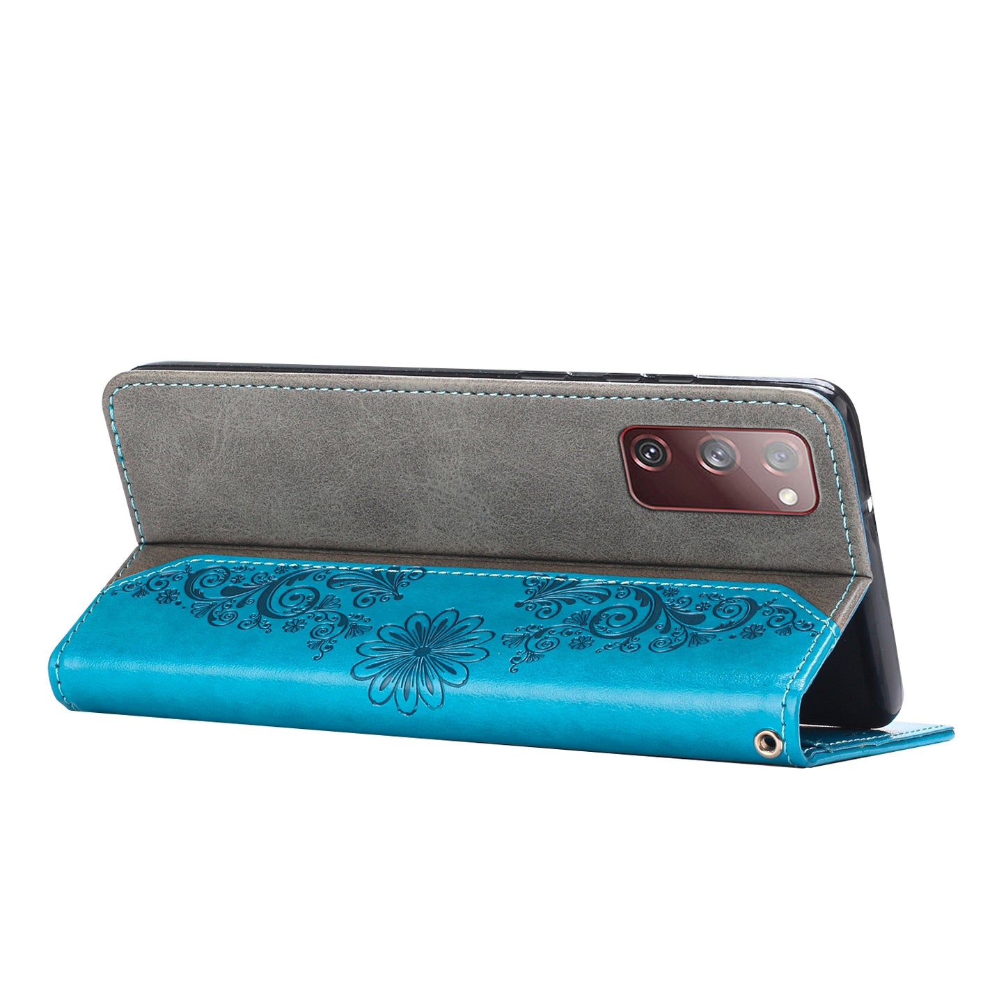 Wallet Stand Phone Case for Samsung Galaxy S20 FE 2022/S20 FE 4G/FE 5G/S20 Lite Scratch Resistant PU Leather Cover Butterfly Flower Imprinted Phone Protector - Blue