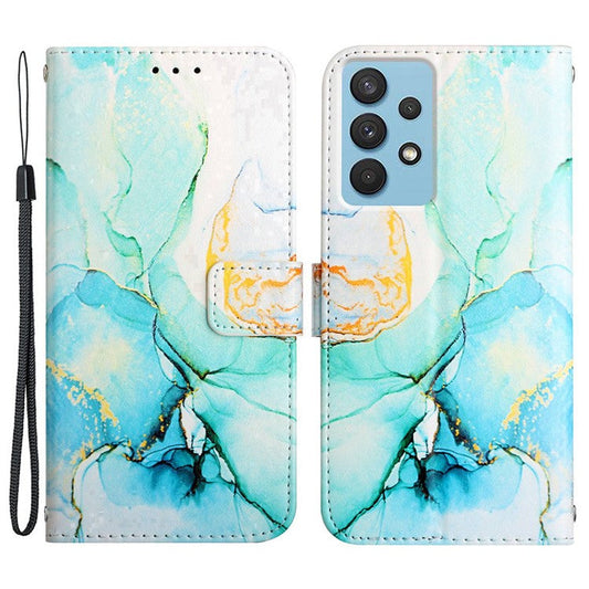 YB Pattern Printing Leather Series-5 for Samsung Galaxy A33 5G Marble Pattern Phone Case with Wallet Stand - Green LS003