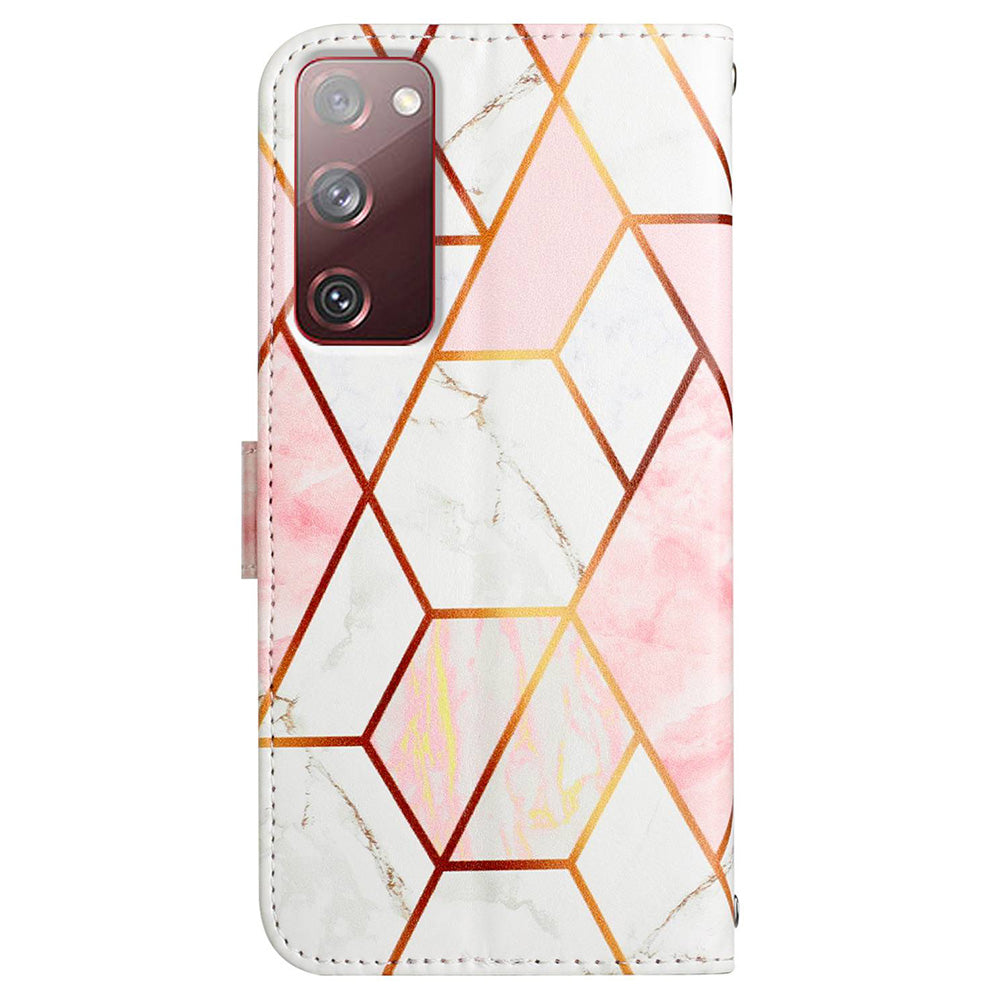 YB Pattern Printing Leather Series-5 for Samsung Galaxy S20 FE 2022/S20 FE 4G/S20 FE 5G/S20 Lite/S20 Fan Edition/S20 Fan Edition 5G Marble Pattern Leather Case Wallet Stand Phone Shell - Pink White LS002