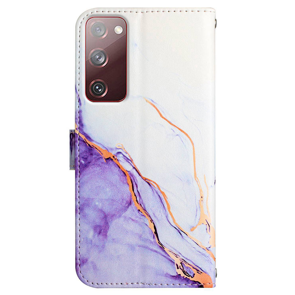 YB Pattern Printing Leather Series-5 for Samsung Galaxy S20 FE 2022/S20 FE 4G/S20 FE 5G/S20 Lite/S20 Fan Edition/S20 Fan Edition 5G Marble Pattern Leather Case Wallet Stand Phone Shell - White Purple LS006