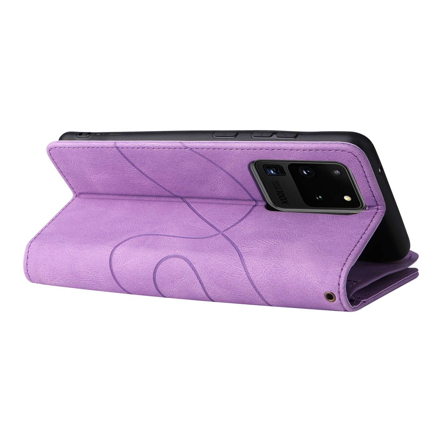 KT Multi-function Series-5 for Samsung Galaxy S20 Ultra 5G Bi-color Splicing Leather Wallet Phone Cover Multiple Card Slots Zipper Pocket Protective Case - Light Purple