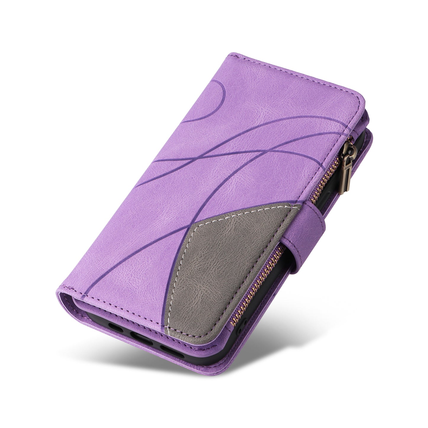 KT Multi-function Series-5 for Samsung Galaxy S20 Ultra 5G Bi-color Splicing Leather Wallet Phone Cover Multiple Card Slots Zipper Pocket Protective Case - Light Purple
