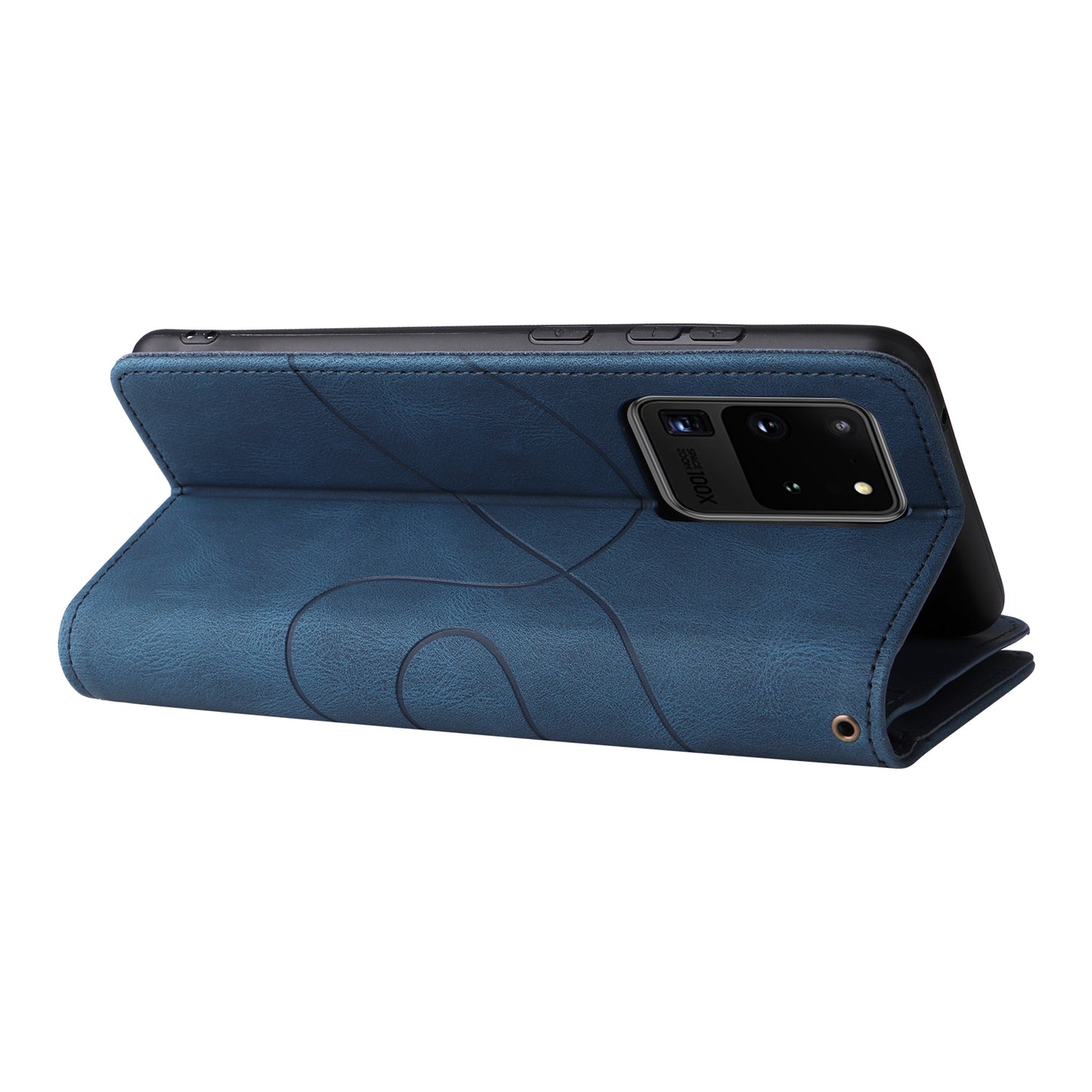 KT Multi-function Series-5 for Samsung Galaxy S20 Ultra 5G Bi-color Splicing Leather Wallet Phone Cover Multiple Card Slots Zipper Pocket Protective Case - Blue