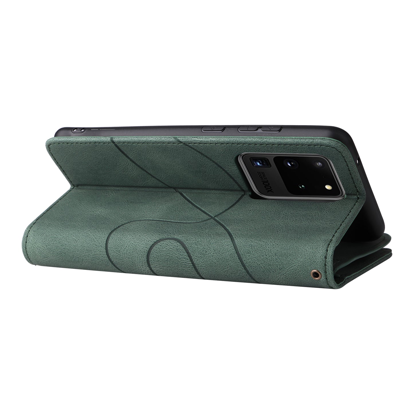 KT Multi-function Series-5 for Samsung Galaxy S20 Ultra 5G Bi-color Splicing Leather Wallet Phone Cover Multiple Card Slots Zipper Pocket Protective Case - Green