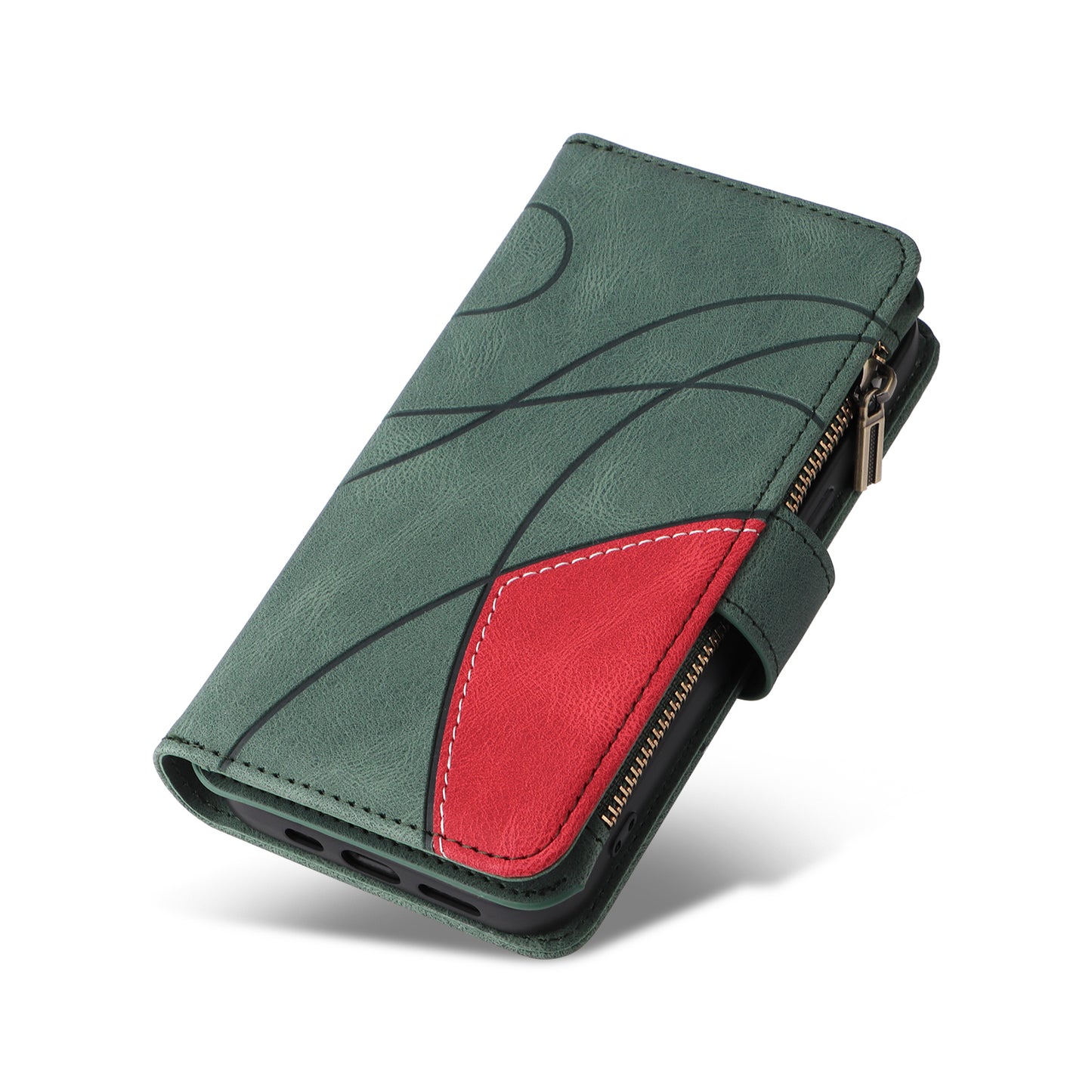 KT Multi-function Series-5 for Samsung Galaxy S20 Ultra 5G Bi-color Splicing Leather Wallet Phone Cover Multiple Card Slots Zipper Pocket Protective Case - Green