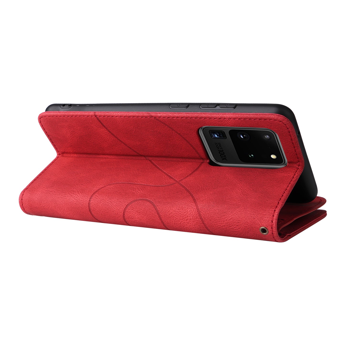 KT Multi-function Series-5 for Samsung Galaxy S20 Ultra 5G Bi-color Splicing Leather Wallet Phone Cover Multiple Card Slots Zipper Pocket Protective Case - Red