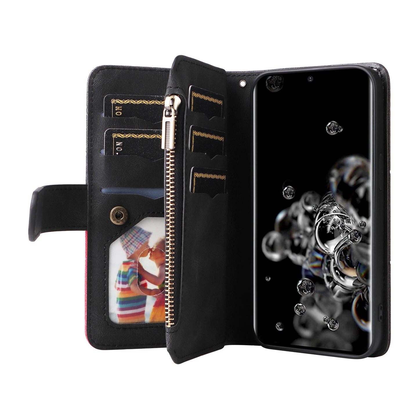 KT Multi-function Series-5 for Samsung Galaxy S20 Ultra 5G Bi-color Splicing Leather Wallet Phone Cover Multiple Card Slots Zipper Pocket Protective Case - Black