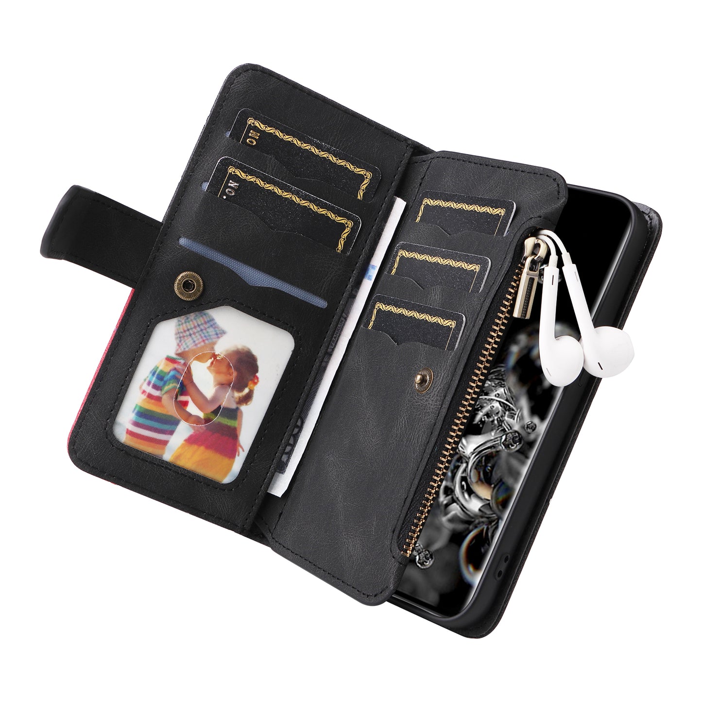 KT Multi-function Series-5 for Samsung Galaxy S20 Ultra 5G Bi-color Splicing Leather Wallet Phone Cover Multiple Card Slots Zipper Pocket Protective Case - Black