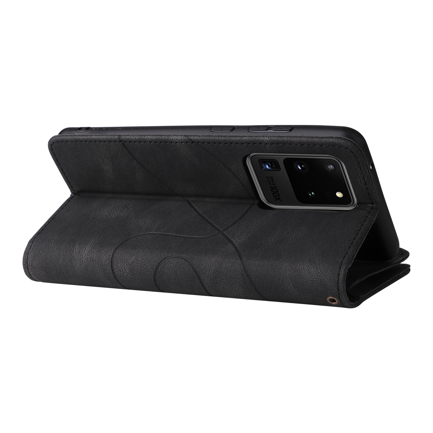 KT Multi-function Series-5 for Samsung Galaxy S20 Ultra 5G Bi-color Splicing Leather Wallet Phone Cover Multiple Card Slots Zipper Pocket Protective Case - Black