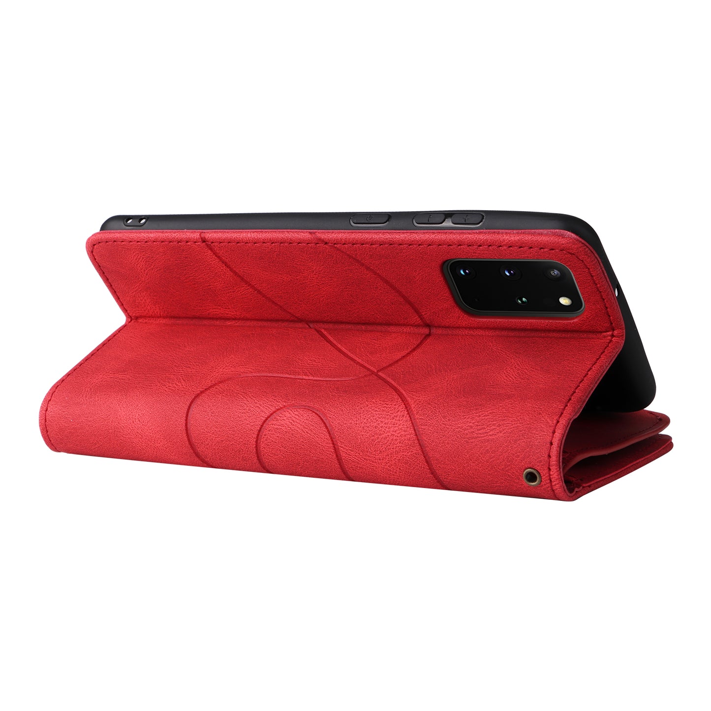 For Samsung Galaxy S20 Plus 4G/5G KT Multi-function Series-5 Bi-color Splicing PU Leather Cellphone Case Multiple Card Slots Protective Cover with Zipper Pocket - Red