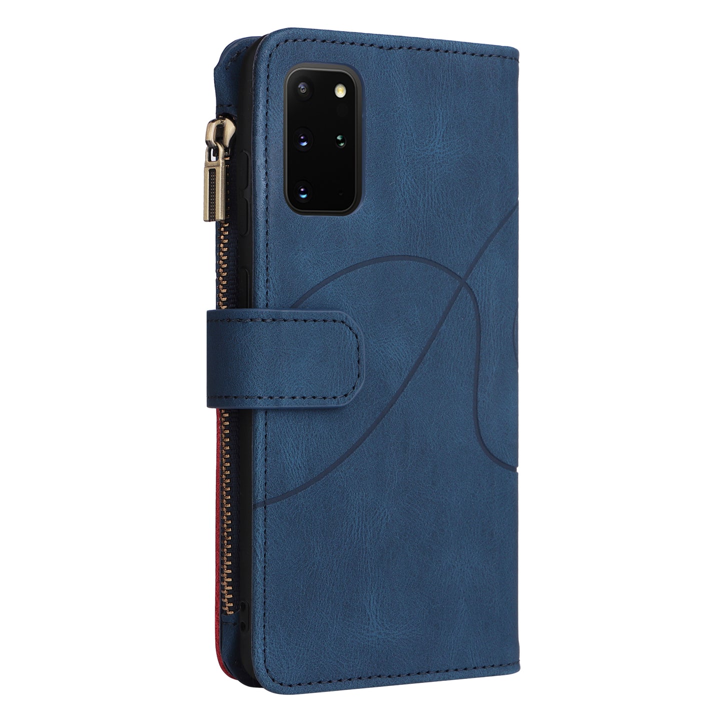 For Samsung Galaxy S20 Plus 4G/5G KT Multi-function Series-5 Bi-color Splicing PU Leather Cellphone Case Multiple Card Slots Protective Cover with Zipper Pocket - Blue