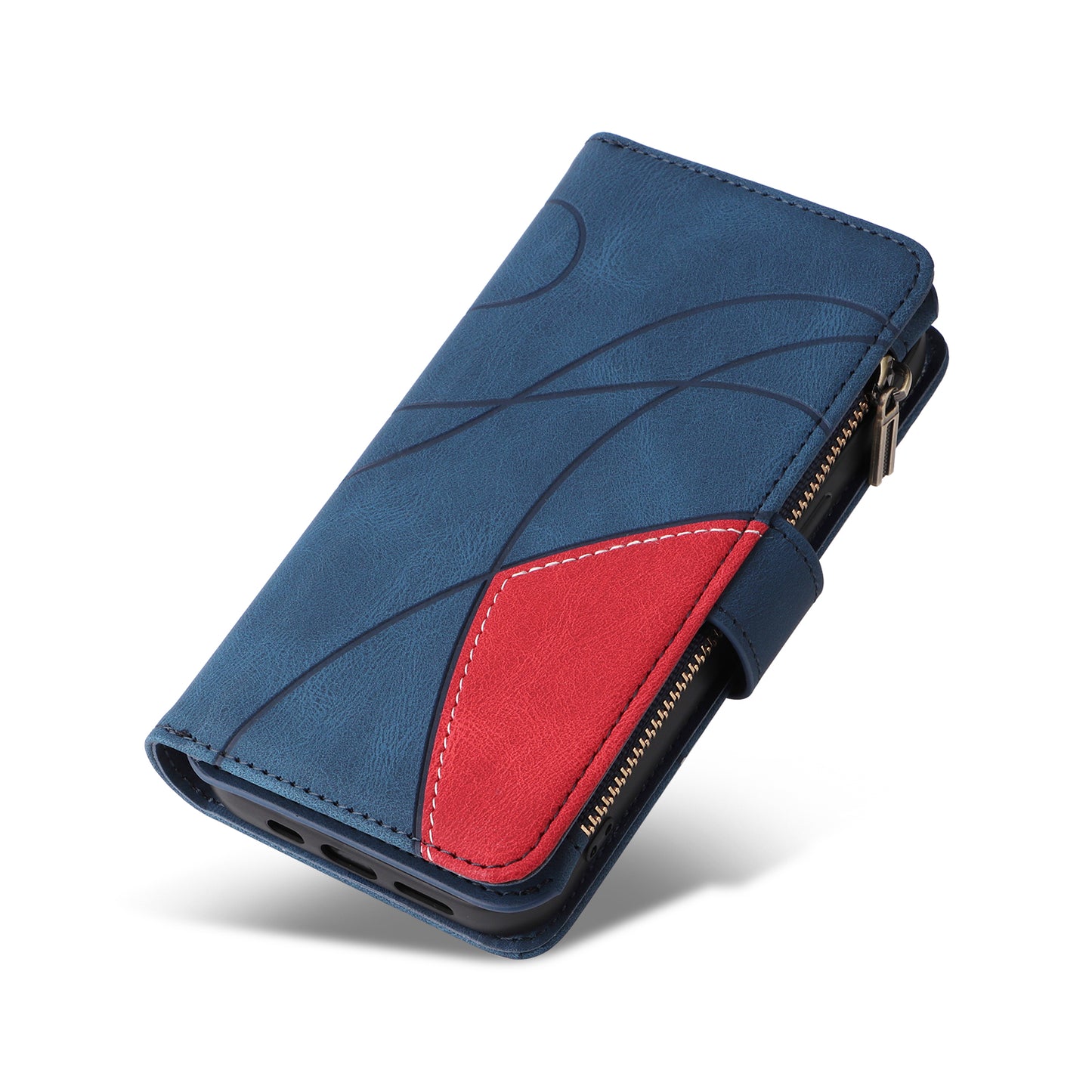 For Samsung Galaxy S20 Plus 4G/5G KT Multi-function Series-5 Bi-color Splicing PU Leather Cellphone Case Multiple Card Slots Protective Cover with Zipper Pocket - Blue