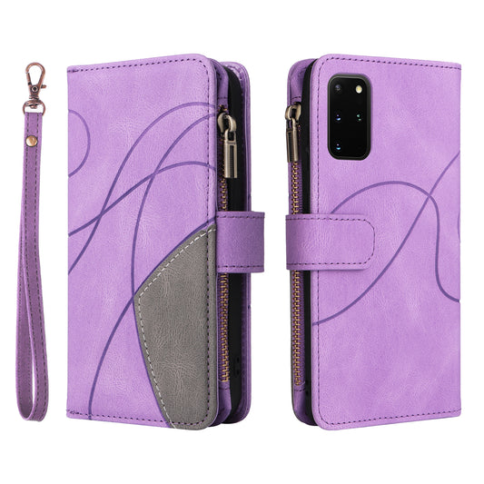 For Samsung Galaxy S20 Plus 4G/5G KT Multi-function Series-5 Bi-color Splicing PU Leather Cellphone Case Multiple Card Slots Protective Cover with Zipper Pocket - Light Purple