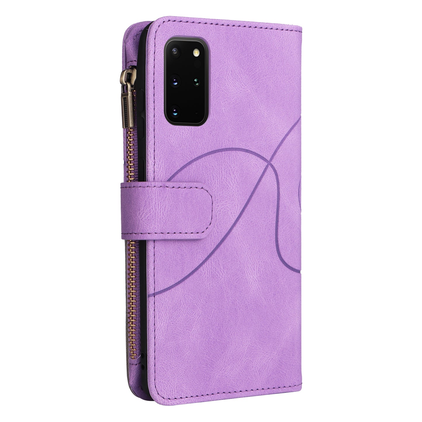 For Samsung Galaxy S20 Plus 4G/5G KT Multi-function Series-5 Bi-color Splicing PU Leather Cellphone Case Multiple Card Slots Protective Cover with Zipper Pocket - Light Purple