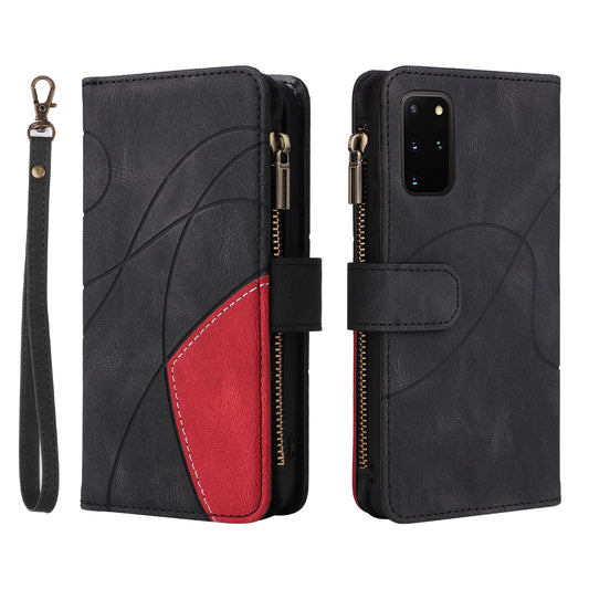 For Samsung Galaxy S20 Plus 4G/5G KT Multi-function Series-5 Bi-color Splicing PU Leather Cellphone Case Multiple Card Slots Protective Cover with Zipper Pocket - Black