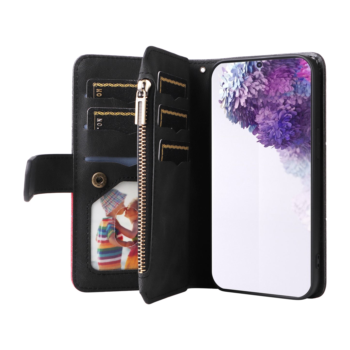 For Samsung Galaxy S20 Plus 4G/5G KT Multi-function Series-5 Bi-color Splicing PU Leather Cellphone Case Multiple Card Slots Protective Cover with Zipper Pocket - Black