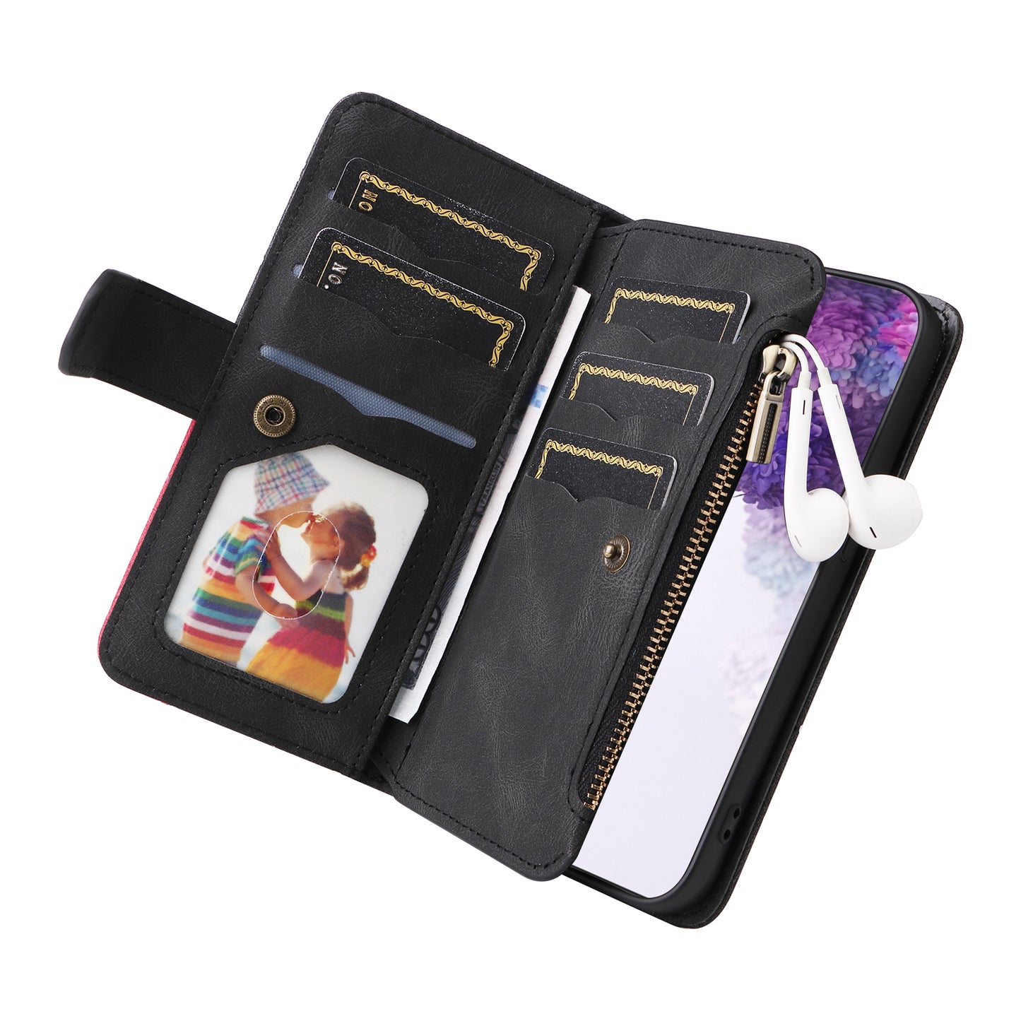For Samsung Galaxy S20 Plus 4G/5G KT Multi-function Series-5 Bi-color Splicing PU Leather Cellphone Case Multiple Card Slots Protective Cover with Zipper Pocket - Black