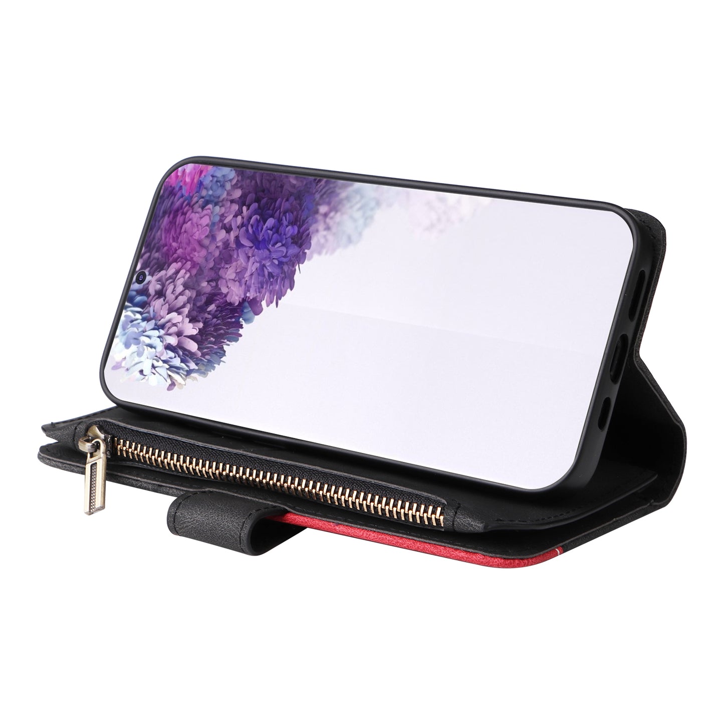 For Samsung Galaxy S20 Plus 4G/5G KT Multi-function Series-5 Bi-color Splicing PU Leather Cellphone Case Multiple Card Slots Protective Cover with Zipper Pocket - Black