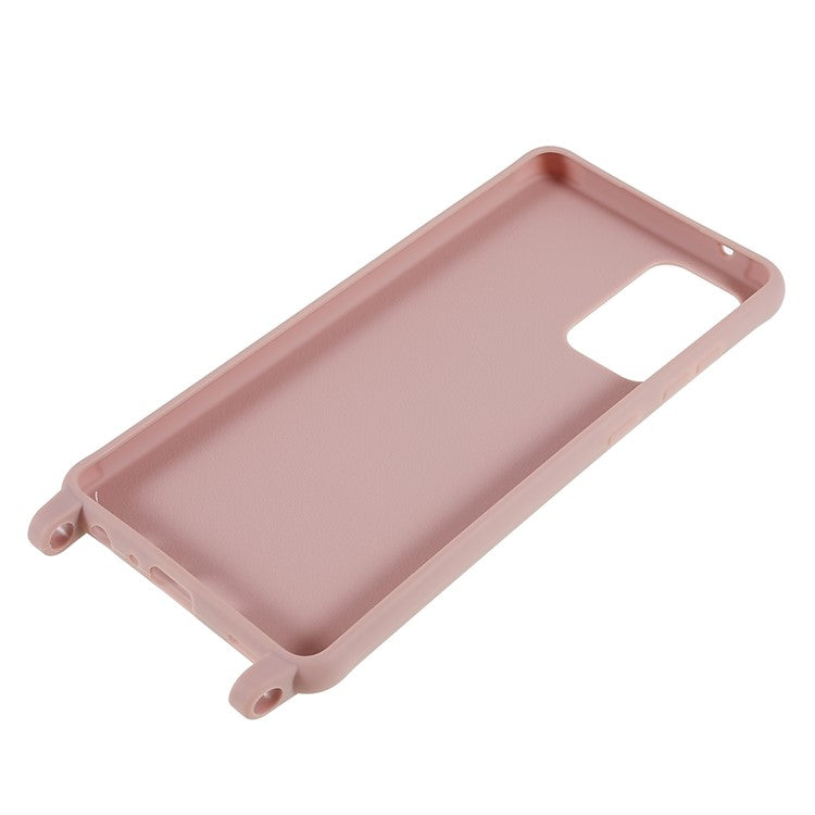 For Samsung Galaxy A52 4G/5G/Galaxy A52s 5G Soft TPU Ultra Thin Phone Case Matte Finish Coating Grip Anti-Fingerprint Cover with Adjustable Strap - Deep Pink