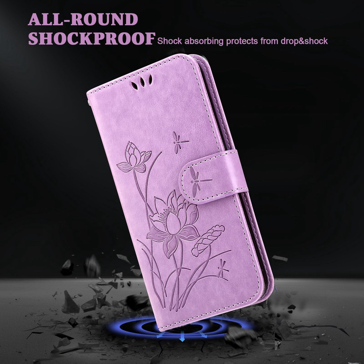 For Samsung Galaxy S20 FE 2022/S20 FE 4G/5G/S20 Lite Dual-layer Protection TPU+PU Leather Imprinted Lotus Pattern Case Anti-scratch Wallet Stand Shell - Purple