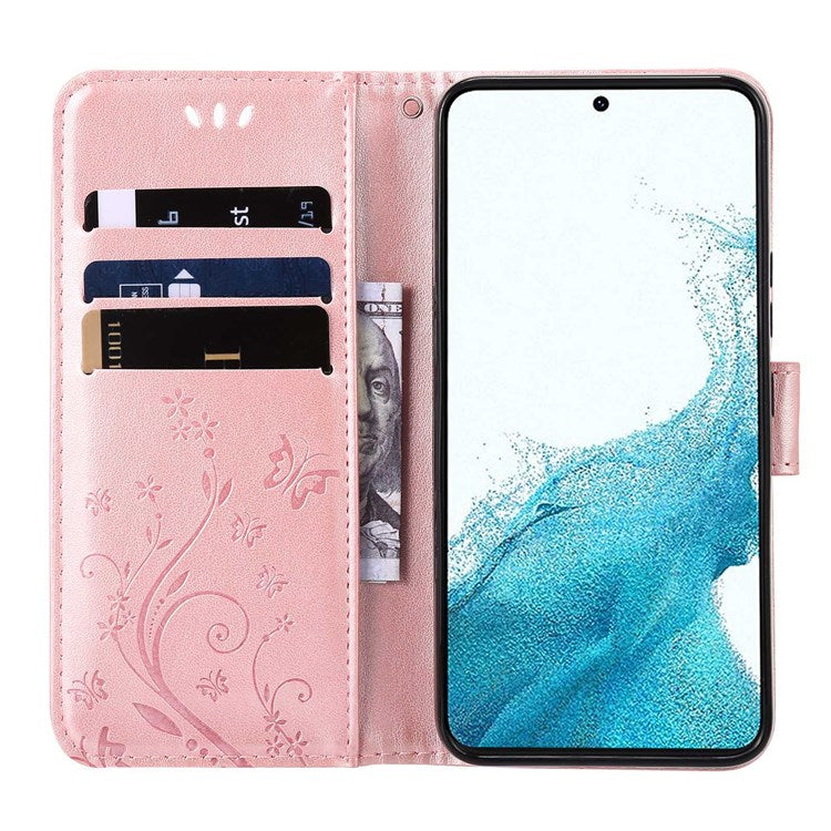For Samsung Galaxy A53 5G PU Leather Stand Design Phone Case Imprint Butterflies Wallet Shockproof Cover - Rose Gold