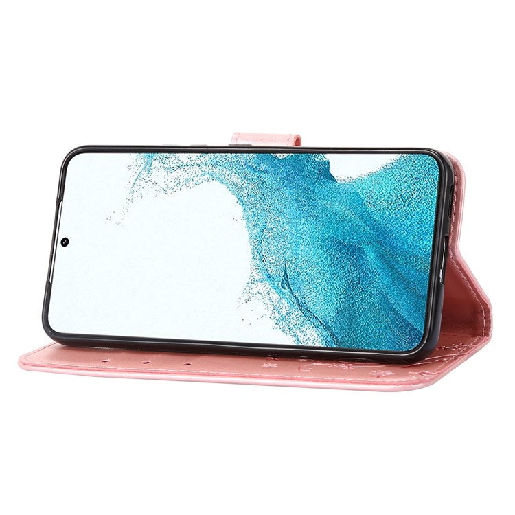 For Samsung Galaxy A53 5G PU Leather Stand Design Phone Case Imprint Butterflies Wallet Shockproof Cover - Rose Gold