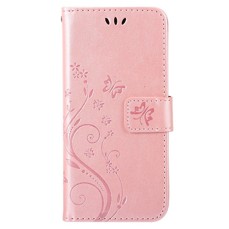 For Samsung Galaxy A53 5G PU Leather Stand Design Phone Case Imprint Butterflies Wallet Shockproof Cover - Rose Gold