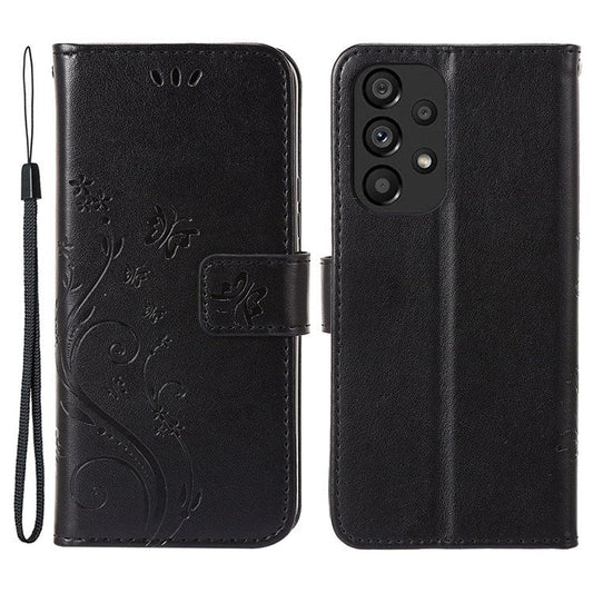 For Samsung Galaxy A53 5G PU Leather Stand Design Phone Case Imprint Butterflies Wallet Shockproof Cover - Black