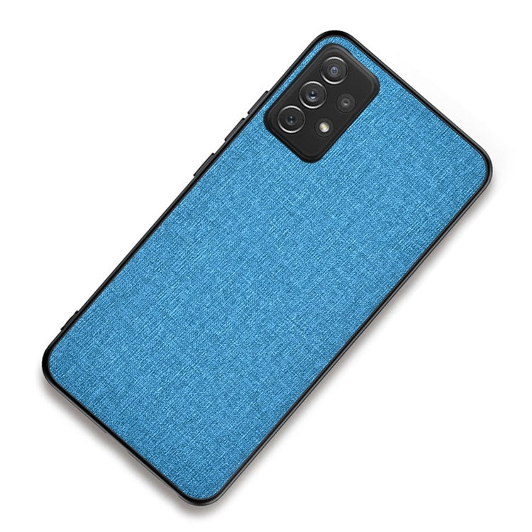 For Samsung Galaxy A73 5G Anti-scratch Splicing Cloth Texture PU Leather Coating Phone Cover Hybrid TPU + PC Drop-proof Case - Baby Blue