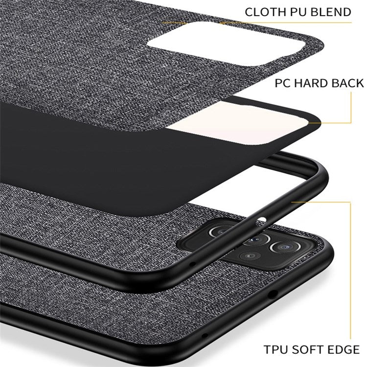 For Samsung Galaxy A73 5G Anti-scratch Splicing Cloth Texture PU Leather Coating Phone Cover Hybrid TPU + PC Drop-proof Case - Baby Blue