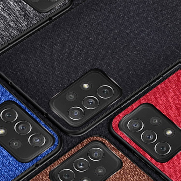For Samsung Galaxy A73 5G Anti-scratch Splicing Cloth Texture PU Leather Coating Phone Cover Hybrid TPU + PC Drop-proof Case - Baby Blue