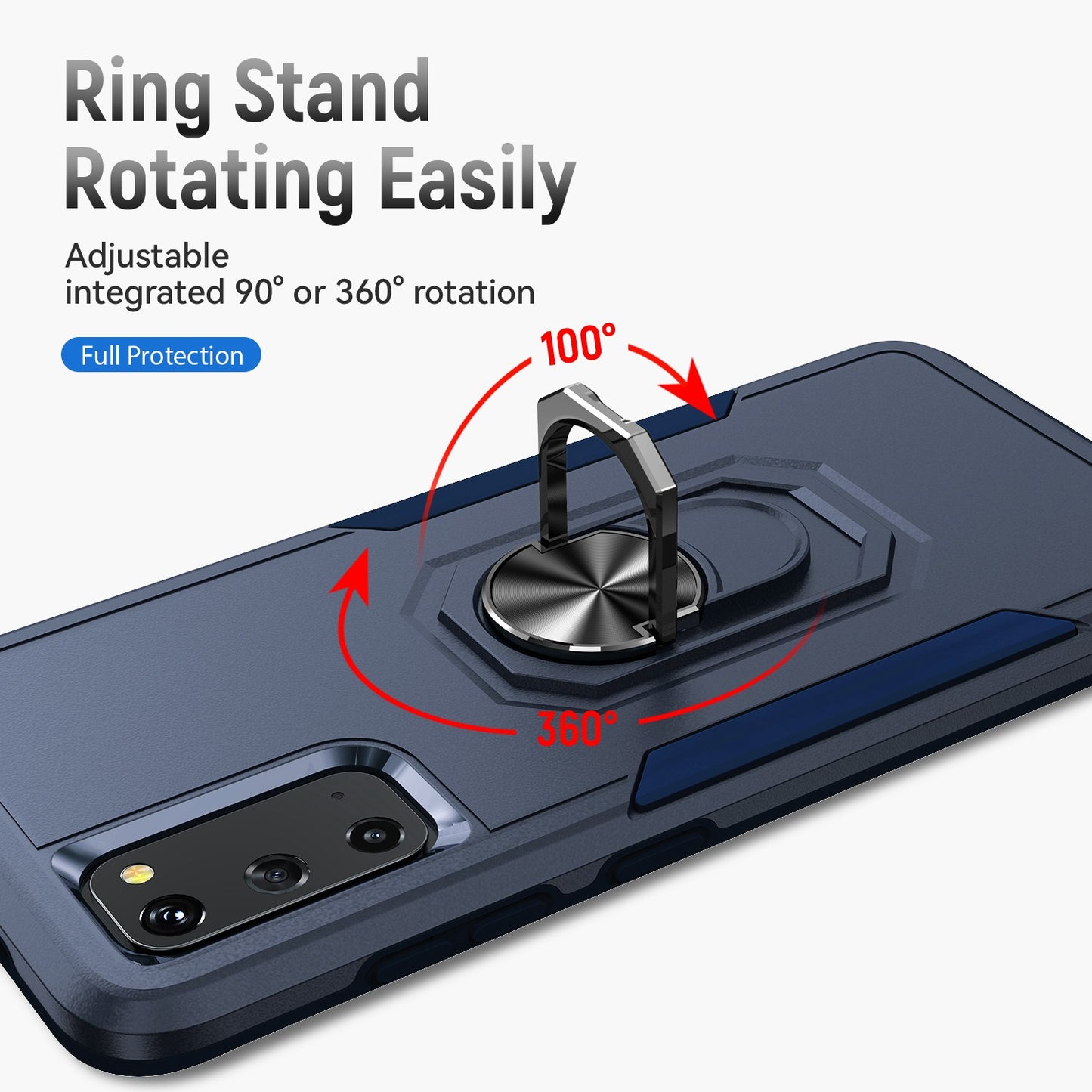 Defender Series Cellphone Case for Samsung Galaxy S20 4G/5G, Collision Resistant PC + TPU Combo Phone Cover with Rotary Ring Kickstand - Blue/Blue
