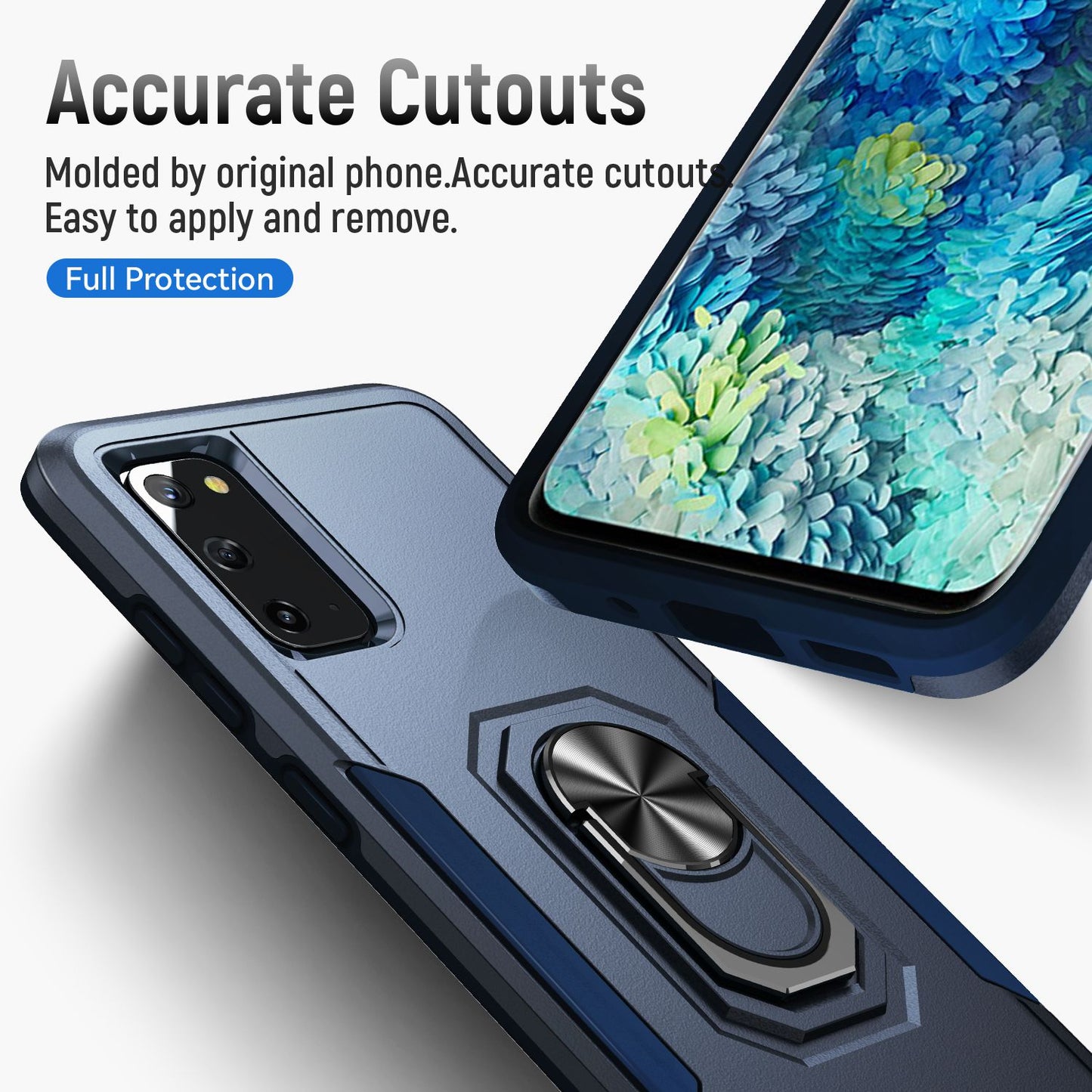 Defender Series Cellphone Case for Samsung Galaxy S20 4G/5G, Collision Resistant PC + TPU Combo Phone Cover with Rotary Ring Kickstand - Blue/Blue