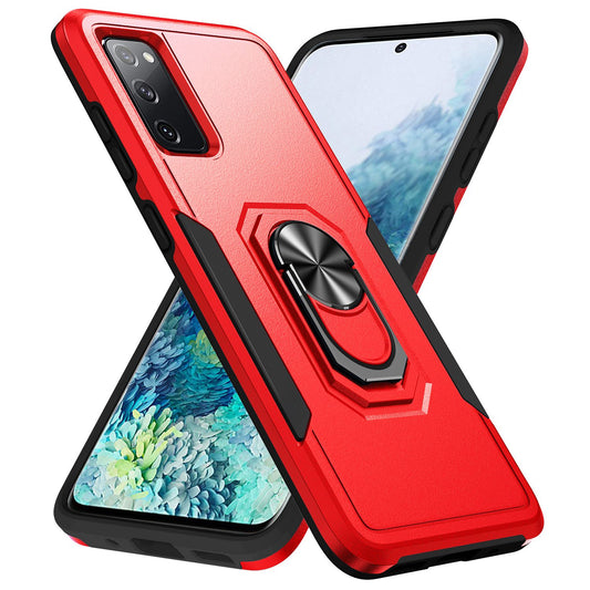 For Samsung Galaxy S20 FE 2022/S20 FE 4G/FE 5G/S20 Lite Defender Series Fingerprint Free PC + TPU Phone Cover Rotary Ring Kickstand Cellphone Case - Red/Black