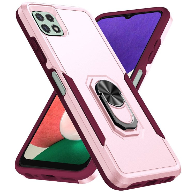 For Samsung Galaxy A22 5G (EU Version) Defender Series PC + TPU Fall Protection Phone Cover Rotary Ring Kickstand Cellphone Case - Pink/Rose