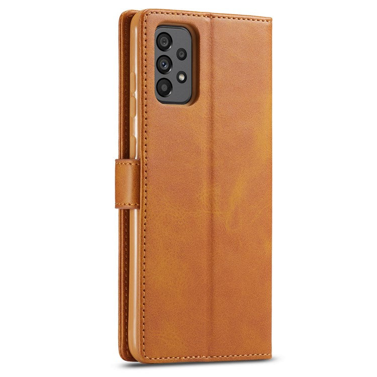 LC.IMEEKE for Samsung Galaxy A73 5G Textured PU Leather Wallet Flip Cover Magnetic Closure Stand Folio Phone Case - Brown