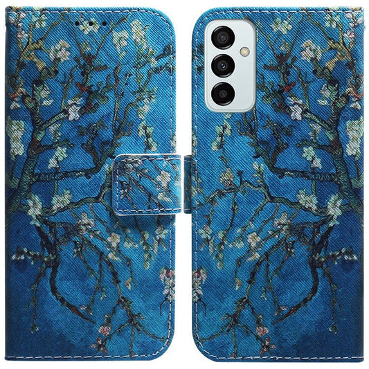 For Samsung Galaxy M23 5G/F23 5G Printed Pattern Flip Wallet Case Magnetic Closure Stand Soft TPU Inner Shell PU Leather Phone Cover - Apricot Flowers