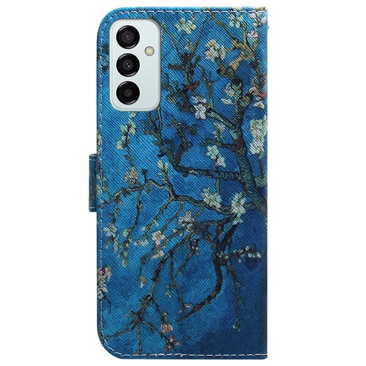 For Samsung Galaxy M23 5G/F23 5G Printed Pattern Flip Wallet Case Magnetic Closure Stand Soft TPU Inner Shell PU Leather Phone Cover - Apricot Flowers