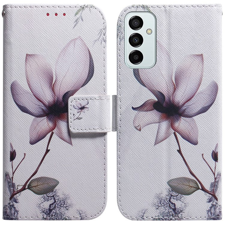 For Samsung Galaxy M23 5G/F23 5G Printed Pattern Flip Wallet Case Magnetic Closure Stand Soft TPU Inner Shell PU Leather Phone Cover - Pink Flower