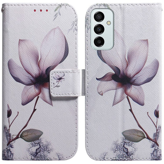 For Samsung Galaxy M23 5G/F23 5G Printed Pattern Flip Wallet Case Magnetic Closure Stand Soft TPU Inner Shell PU Leather Phone Cover - Pink Flower