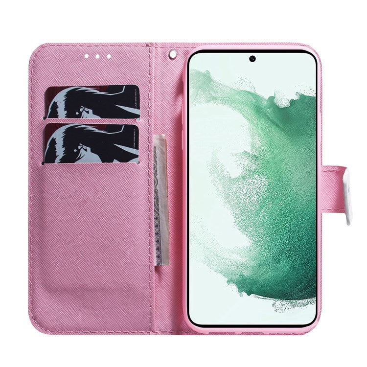 For Samsung Galaxy M23 5G/F23 5G Printed Pattern Flip Wallet Case Magnetic Closure Stand Soft TPU Inner Shell PU Leather Phone Cover - Pink Flower