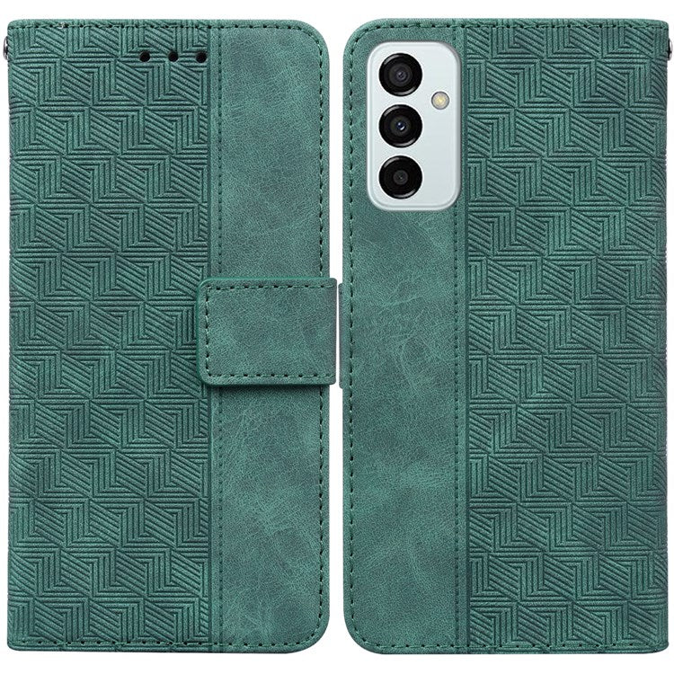 For Samsung Galaxy M23 5G/F23 5G PU Leather Case Magnetic Closure Geometric Pattern Imprinted Stand Wallet Shockproof Flip Cover with Strap - Green