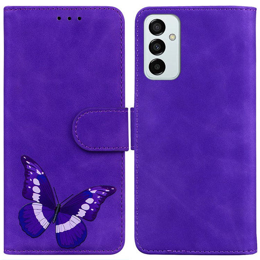 For Samsung Galaxy M23 5G/F23 5G Printed Butterfly Pattern Wallet Case Folding Stand PU Leather Magnetic Protect Flip Cover - Purple