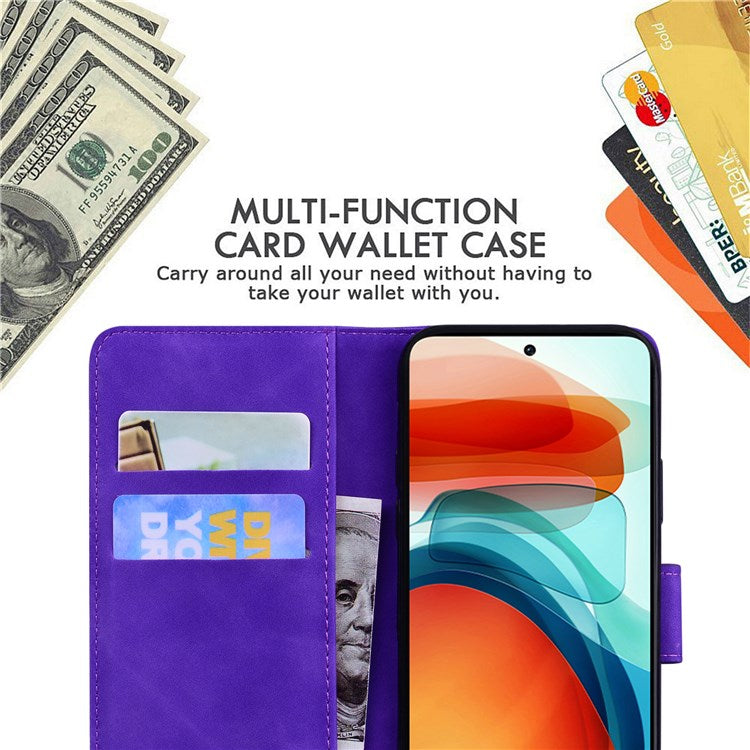 For Samsung Galaxy M23 5G/F23 5G Printed Butterfly Pattern Wallet Case Folding Stand PU Leather Magnetic Protect Flip Cover - Purple