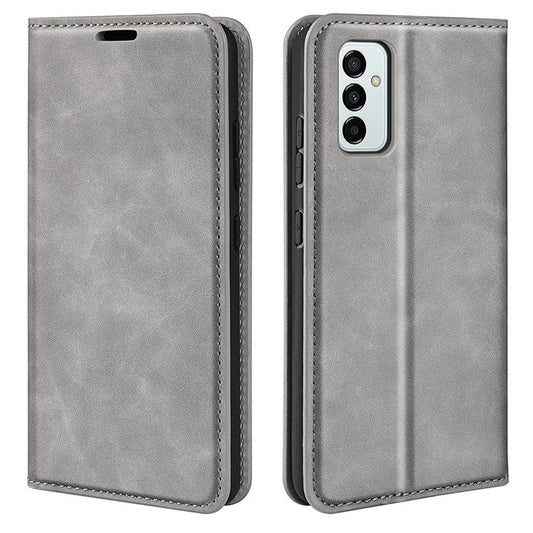 Skin-touch Folio Flip Leather Cover for Samsung Galaxy M23 5G/F23 5G, Wallet Stand Auto-absorbed Magnetic Phone Case - Grey