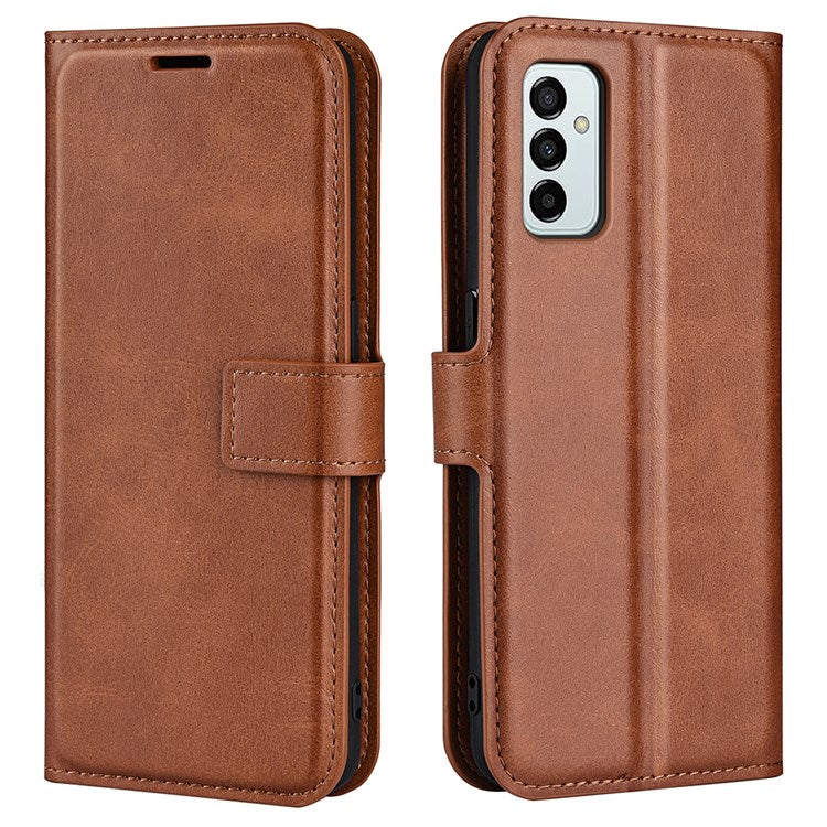 For Samsung Galaxy M23 5G/F23 5G Anti-slip Textured PU Leather Cover Stand Feature Magnetic Closure Shockproof Flip Wallet Case - Light Brown