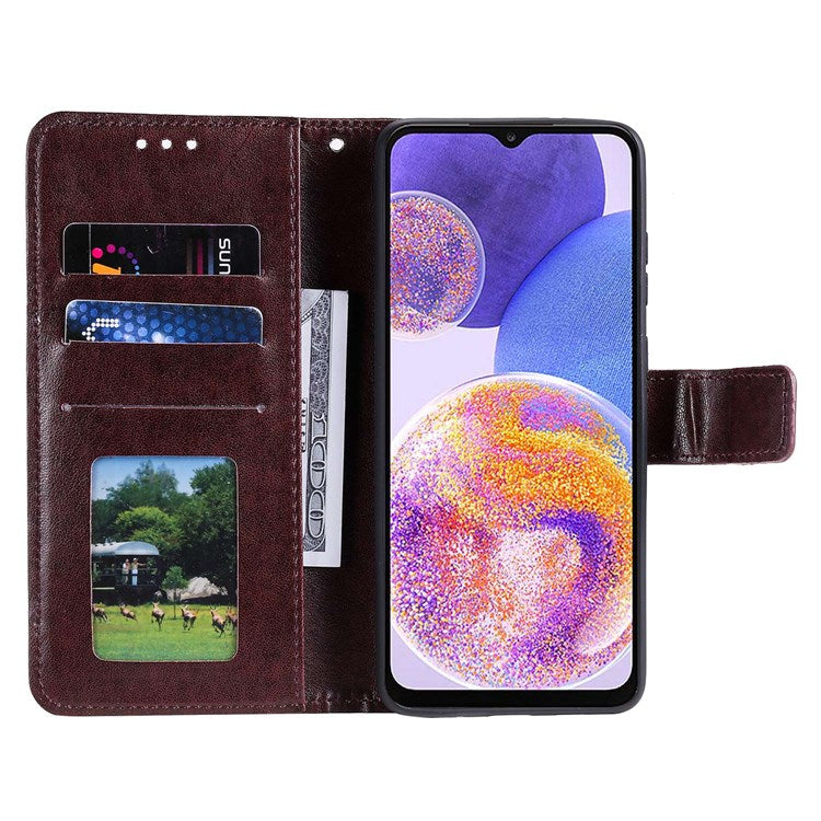 For Samsung Galaxy F23 PU Leather Shockproof Phone Flip Cover, Wallet Stand Design Imprinted Mandala Flower Phone Case - Brown