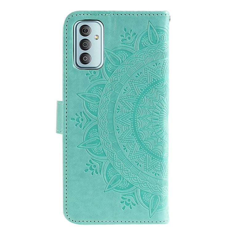 For Samsung Galaxy F23 PU Leather Shockproof Phone Flip Cover, Wallet Stand Design Imprinted Mandala Flower Phone Case - Green