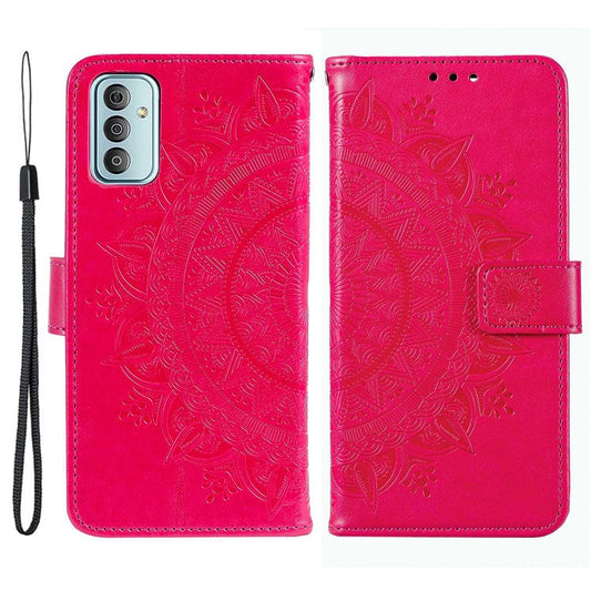 For Samsung Galaxy F23 PU Leather Shockproof Phone Flip Cover, Wallet Stand Design Imprinted Mandala Flower Phone Case - Rose
