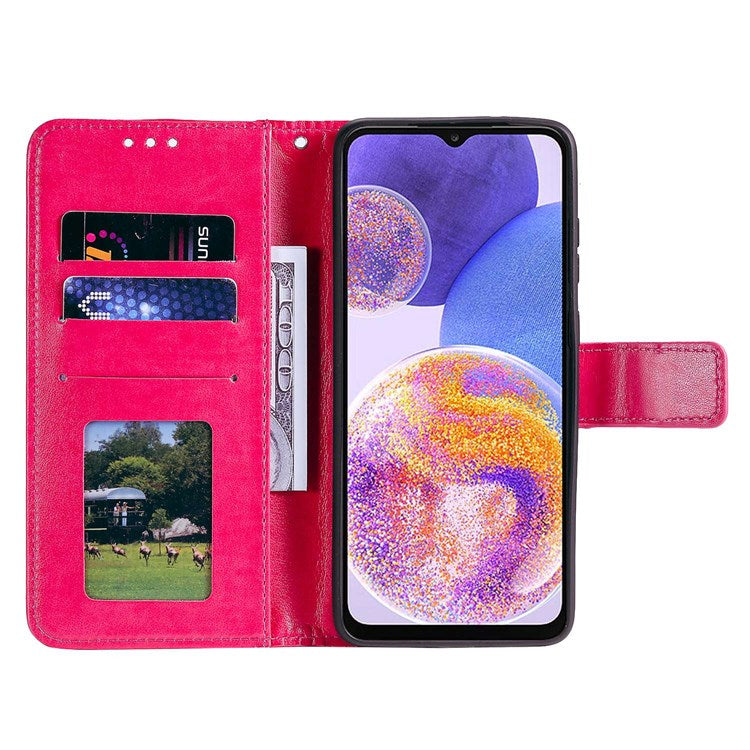 For Samsung Galaxy F23 PU Leather Shockproof Phone Flip Cover, Wallet Stand Design Imprinted Mandala Flower Phone Case - Rose